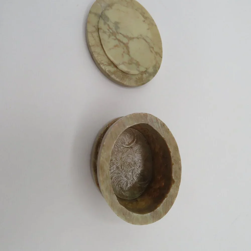 Soapstone Mother Of Pearl Trinket Box
